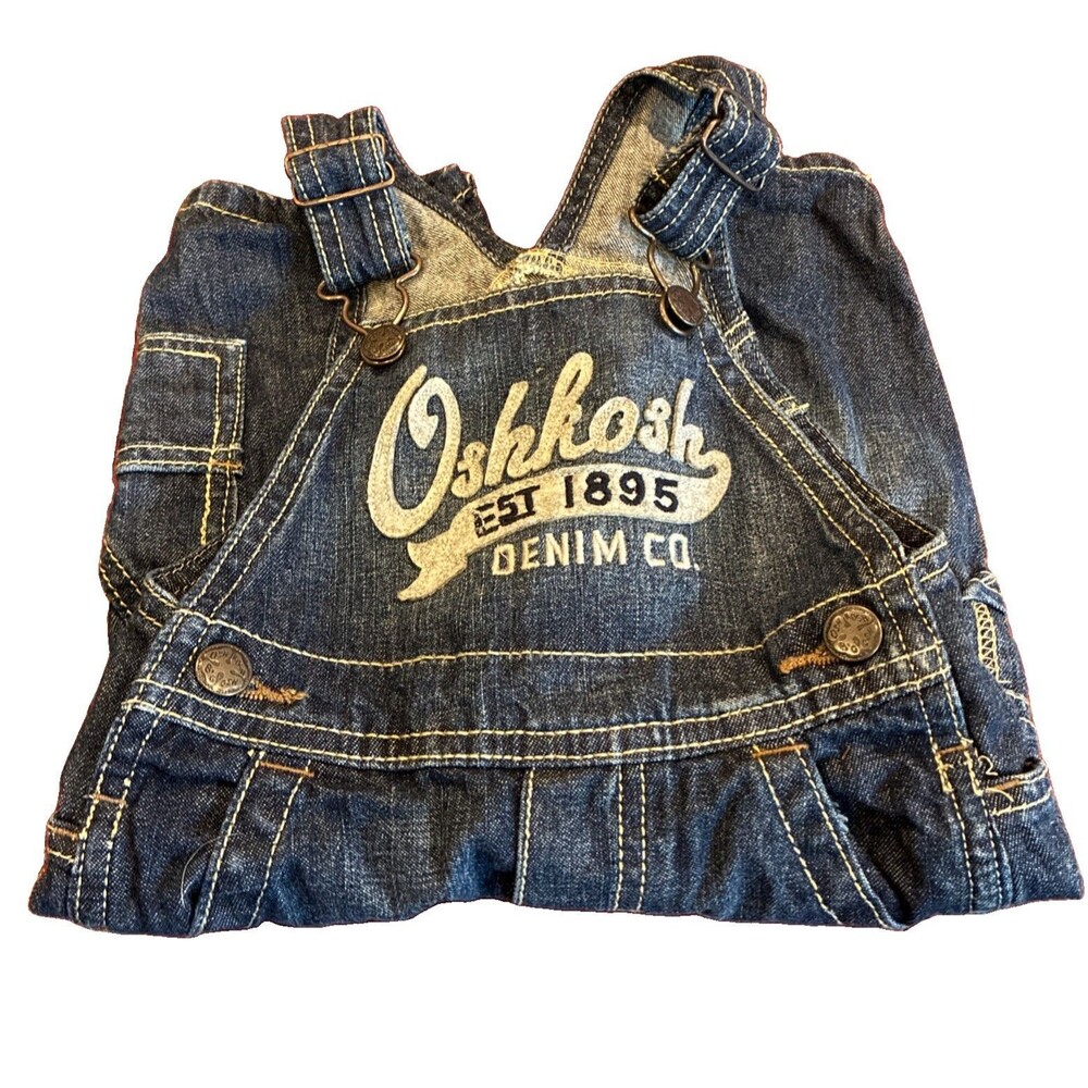 OshKosh Bgosh Baby Overalls 3-6M Blue Denim Est 1895 Vestbak Bibs